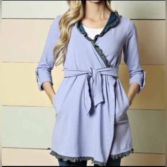 Matilda Jane Jacket Size Medium Lilac, Teal, Ruffled, Hooded, Tie Front C23 - Picture 2 of 10